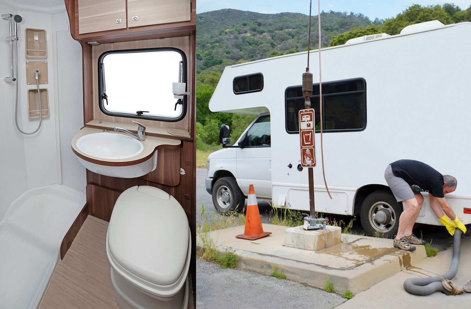Portable RV/camper toilet and holding tank setup in Garden Grove, California